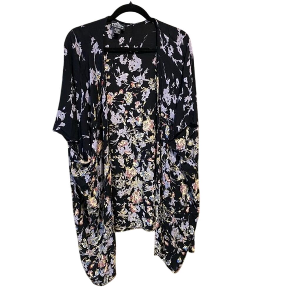 Angie black Floral Kimono romantic whimsigoth garden girl medium rayon